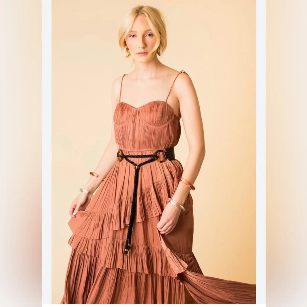 Ulla Johnson Delilah Plisse Matte Satin Midi Dress Size Large - Picture 6 of 10